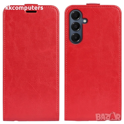 Защитен Кожен Калъф за Samsung Galaxy A17 5G / A17 4G | Вертикален Флип Дизайн с Картхолдер | Черен,, снимка 3 - Калъфи, кейсове - 52210161