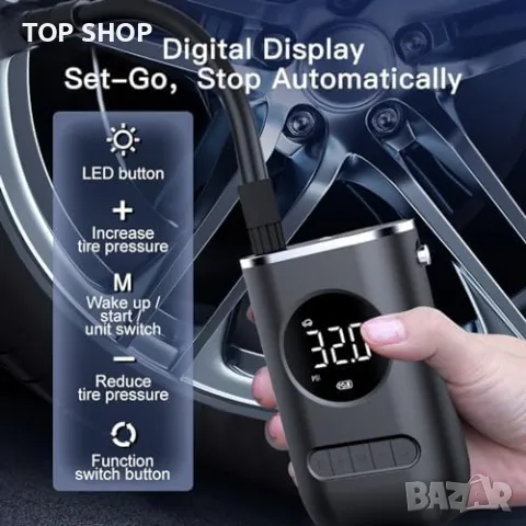Нова Бърза преносима помпа с LED и LCD дисплей 150PSI Компресор за гуми, снимка 7 - Друга електроника - 49249833