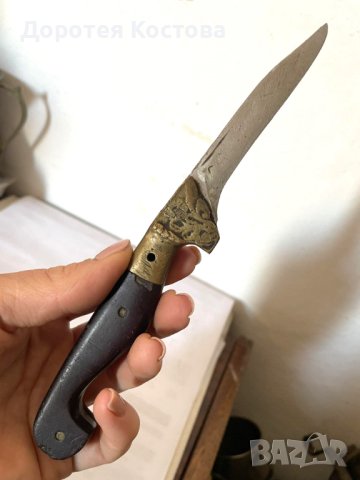 Красив стар нож с месинг и маркировка, снимка 4 - Антикварни и старинни предмети - 44215383