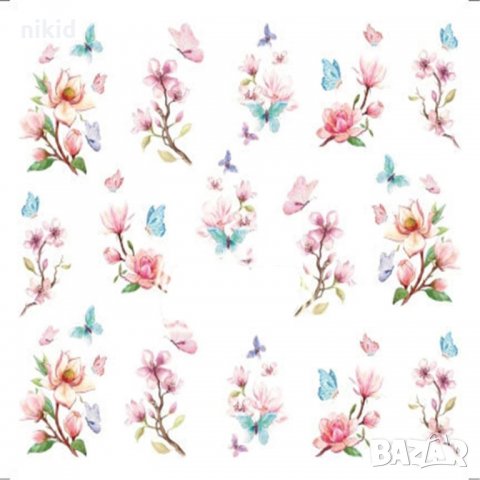 серия 1503-1510 цветя пеперуди Кула 12 в 1 лист татос слайдер ваденки водни стикери за нокти маникюр, снимка 4 - Продукти за маникюр - 31123990