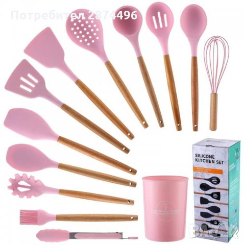 2776 Силиконови кухненски прибори с поставка 12бр., снимка 3 - Прибори за хранене, готвене и сервиране - 35345984