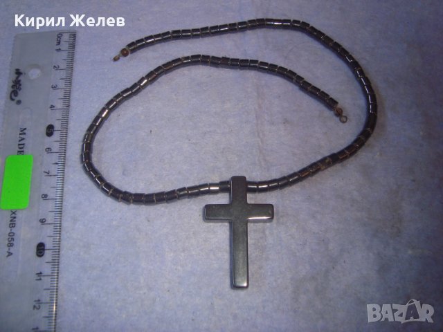 ФЕШЪН АРТ КОЛИЕ от ХЕМАТИТ с КРЪСТЧЕ - ХЕНД МЕЙД ИЗРАБОТКА 
