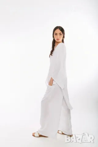 Дамски Ленен панталон Stella - Бял, снимка 3 - Панталони - 49479083