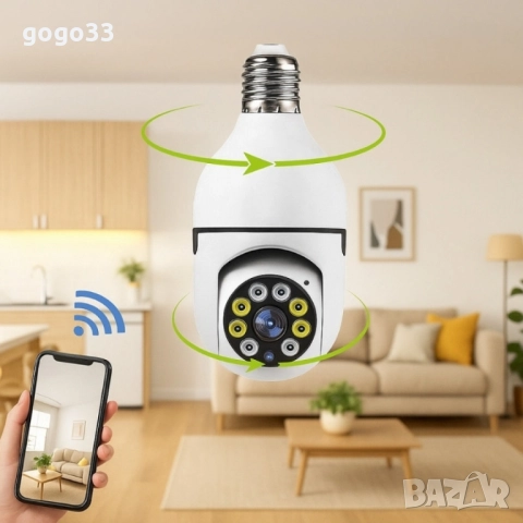 WiFi Панорамна IP Камера LYLÚ 360° във форма на крушка с нощно виждане и автоматично проследяване