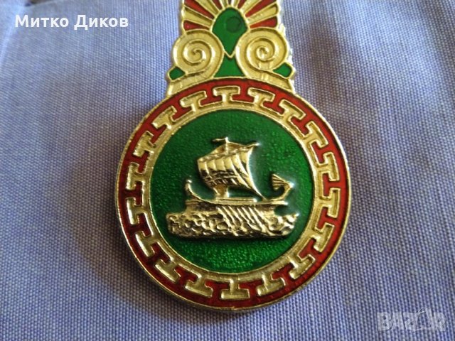 Винтидж гръцка емайл бронзова скоба за хартия двойна Атина Палада и Арго кораб фи 55мм, снимка 2 - Антикварни и старинни предмети - 35259479