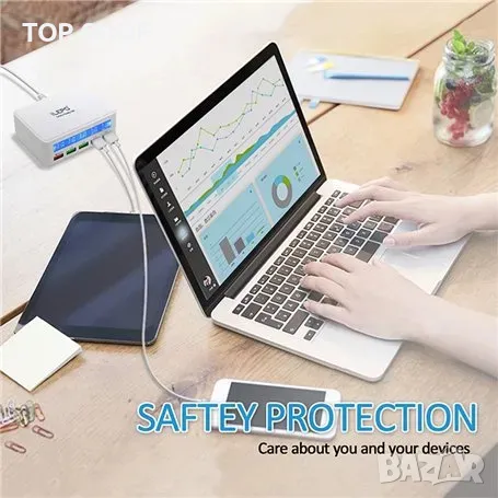 Смарт зарядна станция iLepo Smart Charging Station 5 порта USB 50 вата с бързо зареждане QC 3.0 бял, снимка 10 - Оригинални зарядни - 49049712