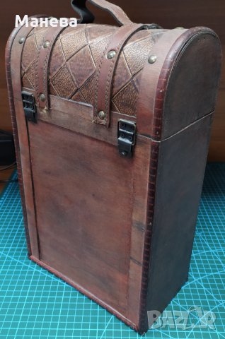 Кутия за 2 бутилки вино от дърво и кожа, снимка 3 - Сувенири от дърво - 35265925