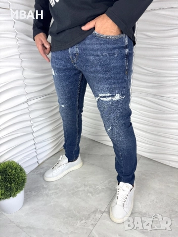 Мъжки дънки в син цвят с кръпки и ръб, снимка 3 - Дънки - 52967711