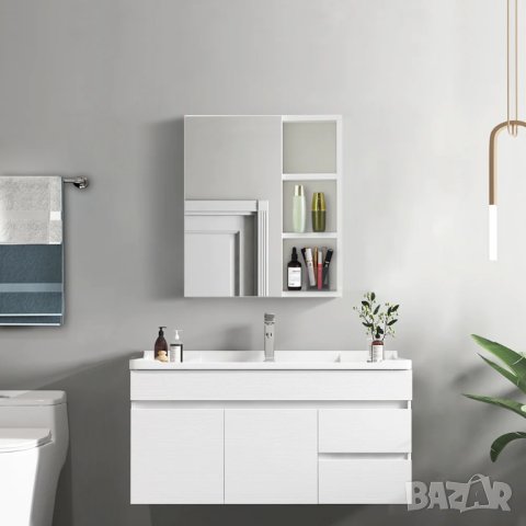 Шкаф за баня с огледало CLIPOP WFBS-BC-D0181WH / WFBS-BC-0117WH, снимка 5 - Шкафове - 42412228