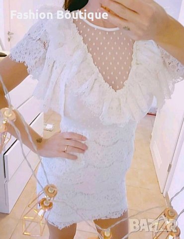 Елегантна бяла дантелена рокля , снимка 6 - Рокли - 39881466