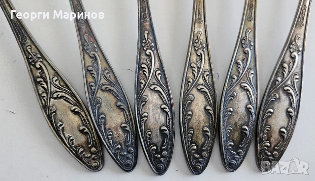 Посребрени лъжици за хранене, МНЦ, СССР, мелхиор, 18 см., снимка 7 - Прибори за хранене, готвене и сервиране - 51625209