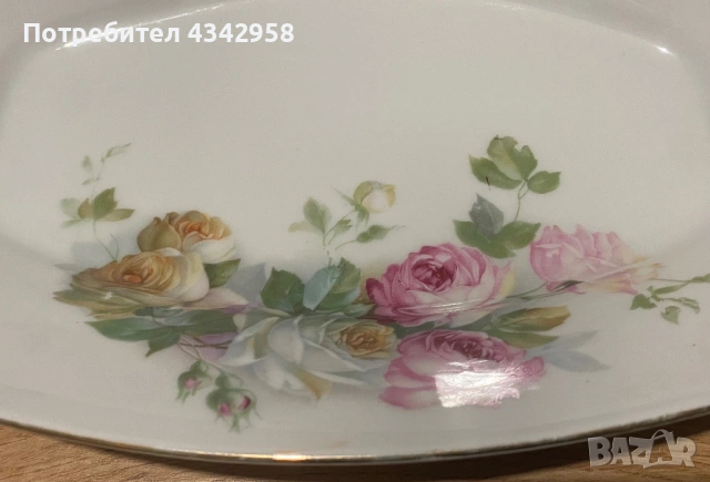 Винтидж порцеланово плато Koenigszelt Germany с рози.1930-1945 г., снимка 4 - Антикварни и старинни предмети - 53891476