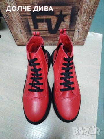 НАМАЛЕНИЕ-Дамски боти /кецове/ естествена кожа червени м.89057, снимка 2 - Дамски боти - 38331541