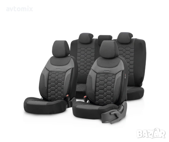 Луксозна тапицерия OTOM текстил с еко кожа CARBON Design – Черна със сив шев