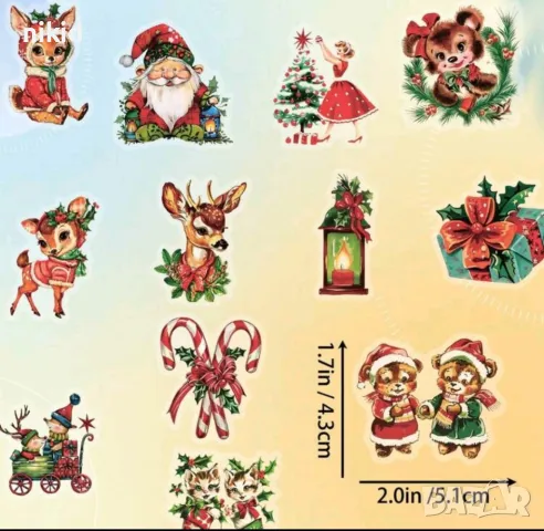 50 бр прозрачни коледни весели самозалепващи лепенки стикери за украса декор картонена торта и др