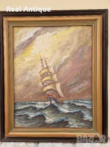 Уникална голяма антикварна авторска картина масло върху платно , снимка 3 - Картини - 48157555