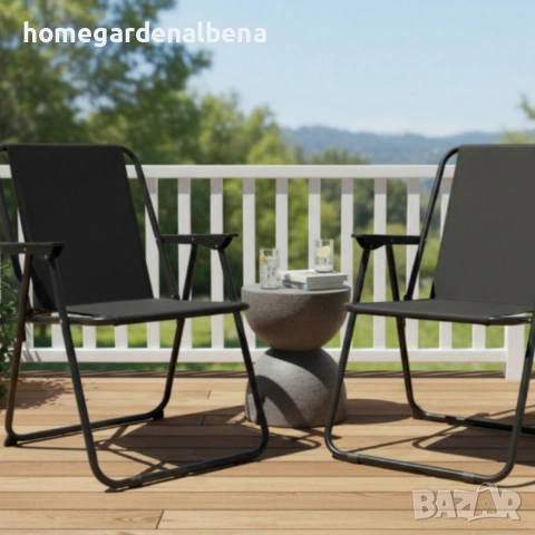 Сгъваем градински стол 53x59x76 см – прахово боядисана стомана, сив или черен, снимка 5 - Градински мебели, декорация  - 54108959