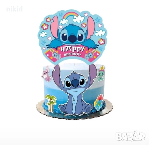 Стич stitch Happy Birthday дъга картонен топер украса за торта декор парти рожден ден, снимка 2 - Други - 50916881