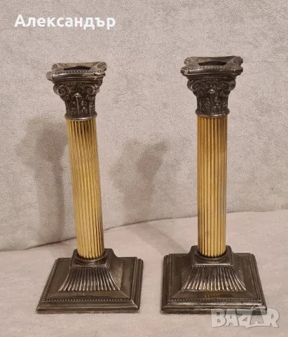 Чифт антични свещници сребърни 