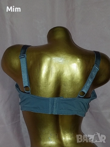  Ulla Popken 115 D/E Сив сутиен със синя бродерия , снимка 3 - Бельо - 52419038