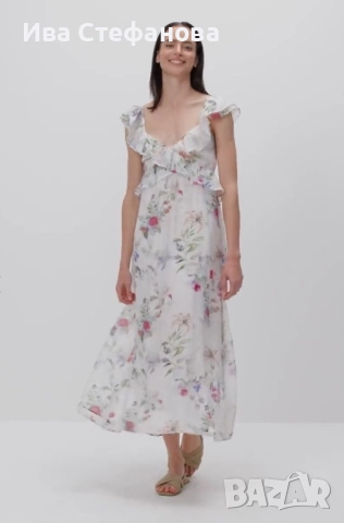  Нова красива кокетна дълга женствена романтична 100% вискоза елегантна рокля флорален принт цветя , снимка 5 - Рокли - 51708351