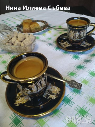 Позлатени кафени чаши ,ръчно рисувани с 24 карата злато, снимка 2 - Антикварни и старинни предмети - 38501191