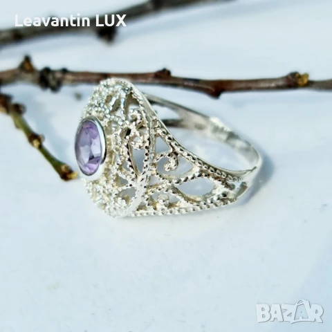 Сребърен пръстен с Аметист 5970, снимка 6 - Пръстени - 50877413