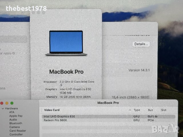 MacBook Pro 15`Core i9-9880H/16GB RAM/512GB SSD/AMD Pro 560X-4GB/Бат 8ч, снимка 5 - Лаптопи за работа - 44435568