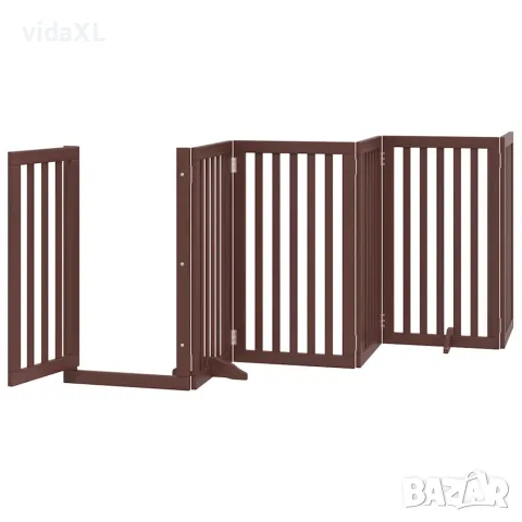 vidaXL Сгъваема преграда за куче с врата 9 панела кафява 450 см топола, снимка 4 - За кучета - 56146648