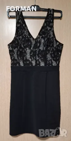 КРАСИВА рокля по тялото с черна дантела върху бежова основа и пайети в горната част , снимка 1