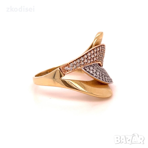 Златен дамски пръстен 3,92гр. размер:57 14кр. проба:585 модел:33060-1, снимка 3 - Пръстени - 52629709