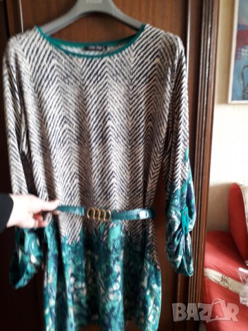 Рокля туника сивозелена с коланче, снимка 5 - Туники - 29870048