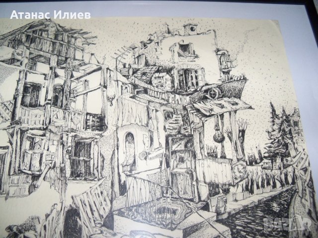 "Чуден град" страхотна картина -графика на худ. Десислава Илиева, снимка 12 - Картини - 32148393