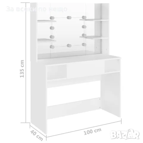 Тоалетка с LED лампи, 100x40x135 см, МДФ, бяла, снимка 3 - Тоалетки - 48609935