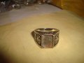 СТАР СРЕБРИСТ ОРНАМЕНТИРАН АРТ ПРЪСТЕН НЕРЪЖДАЕМА СТОМАНА с ГНЕЗДО за ВГРАЖДАНЕ на КАМЪК 8568, снимка 4