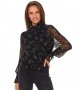 Дамска черна блуза с принт марка Top Secret , снимка 1 - Блузи с дълъг ръкав и пуловери - 38155872