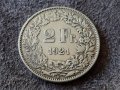 2 франка 1921 Швейцария СРЕБЪРНИ сребърна монета сребро, снимка 1 - Нумизматика и бонистика - 39975252