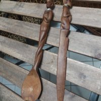 Стари дървени дълги африкански прибори, снимка 7 - Антикварни и старинни предмети - 30894259