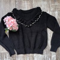 Кокетен елегантен  черен пуловер с перли , снимка 10 - Блузи с дълъг ръкав и пуловери - 38749652