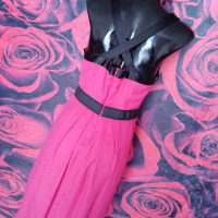 Цикламено розова лятна рокля до коляното с гол преплетен гръб Л, снимка 4 - Рокли - 36558586