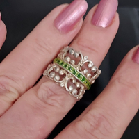 Винтидж / Стар сребърен пръстен със зелен емайл / проба 925 , снимка 12 - Пръстени - 44581893