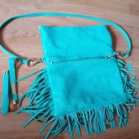 ANTONELLO SERIO дамска чанта, естествена кожа, ресни, петролено-синьо , снимка 4 - Чанти - 30319789