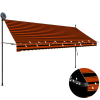 vidaXL Ръчно прибиращ се сенник с LED, 350 см, оранжево и кафяво(SKU:145881, снимка 1 - Градински мебели, декорация  - 44679889
