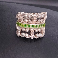 Винтидж / Стар сребърен пръстен със зелен емайл / проба 925 , снимка 9 - Пръстени - 44581893