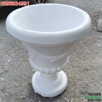 Антична кашпа – саксия от бетон - бял цвят, снимка 3 - Саксии и кашпи - 36193741