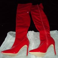 Продавам червени лачени ботуши с ток 12см, снимка 3 - Дамски ботуши - 29928827