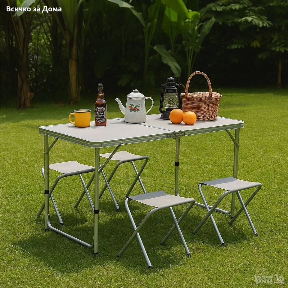 Комплект сгъваема алуминиева маса с 4 стола , снимка 1