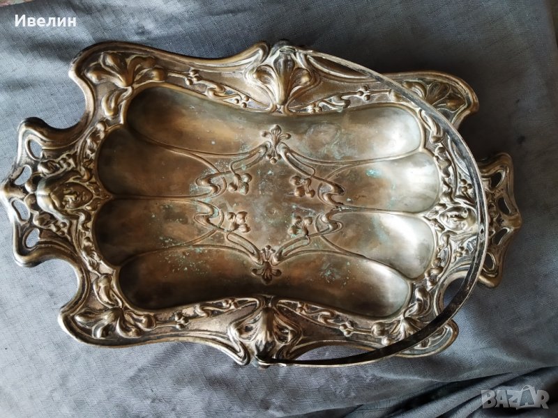 стара посребрена месингова купа,фруктиера арт деко, снимка 1