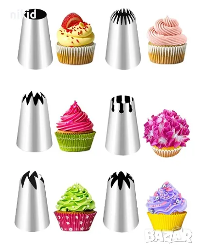 6 бр големи накрайник за пош шприц дюза сладки толумбички бисквитки крем украса торта, снимка 1
