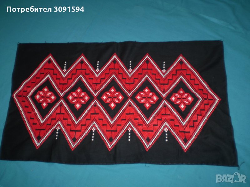 Винтидж ръчно бродирана покривка ковьор за стена черно червено, снимка 1